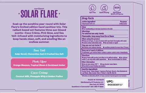 Solar Flare Hand Sanitizer SetSea Veil, Pink Glow, Coco Creme 포장