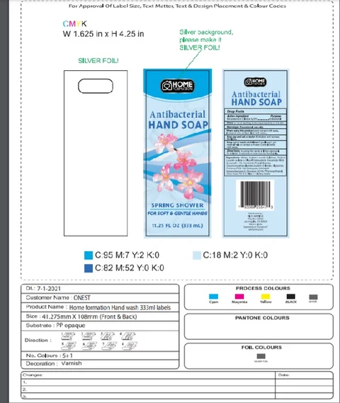 HOME FORMATION ANTIBACTERIAL SPRING SHOWER packaging
