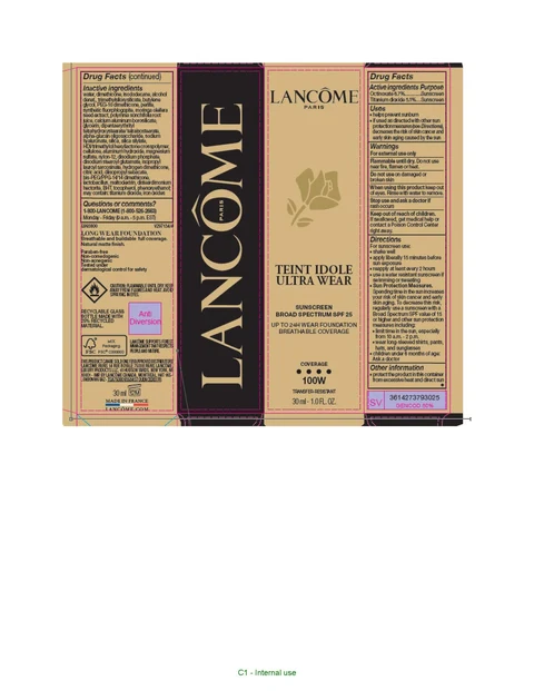 Lancome Paris Teint Idole Ultra Wear Breathable Coverage Foundation Broad Spectrum SPF 25 Sunscreen packaging