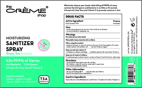The creme shop MOISTURIZING SANITIZER SRPAY Green Tea Scented packaging