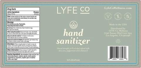 LYFE CO HAND SANITIZER70 percent packaging