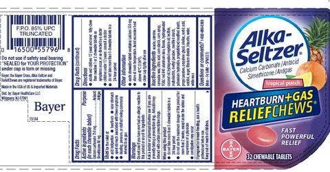 Alka-Seltzer Heartburn Plus Gas ReliefChews Tropical Punch 포장