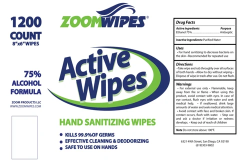 ZOOM ACTIVE ALCOHOL WIPES 포장