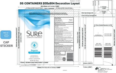 Sure Complete Confidence Antiperspirant Deodorant Aerosol, Regular 포장