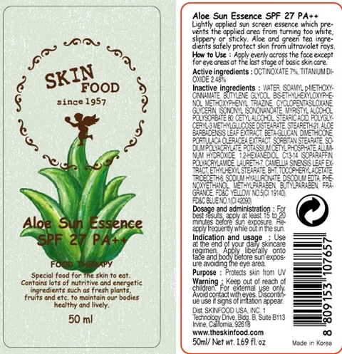 ALOE SUN ESSENCESPF 27 PA PLUS PLUS 포장