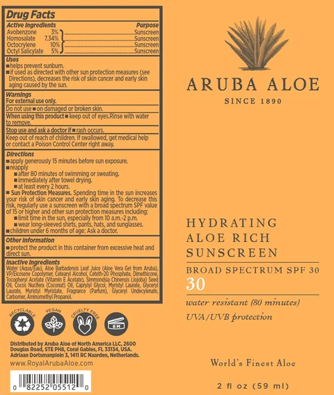 Aruba Aloe Hydrating Aloe Rich Sunscreen SPF 30 포장