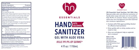 HN Essentials Hand Sanitizer Gel with Aloe Vera packaging