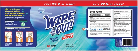 Wipe-Out Antibacterial Wipes Fresh Scent packaging