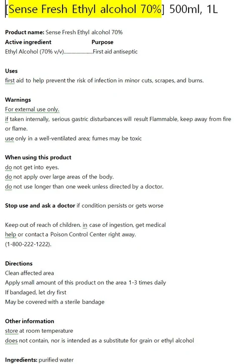 Sense Fresh Ethyl alcohol 70% 포장