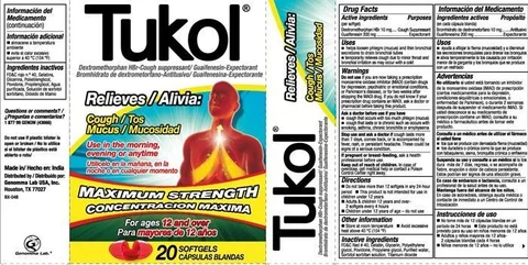 Tukol Maxium Strength Cough and Mucus Relief 포장