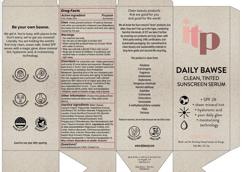 ITP DAILY BAWSE CLEAN, TINTED SUNSCREEN SERUM SPF 28 DEW YOU packaging