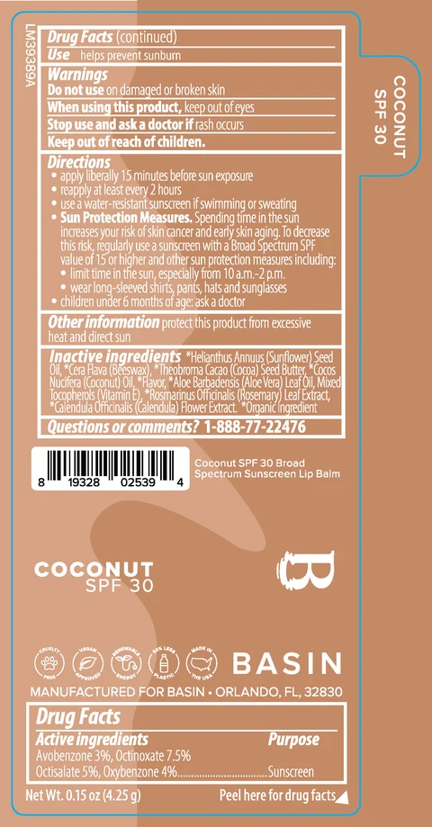 Basin Coconut SPF 30 Lip BalmSPF 30 포장