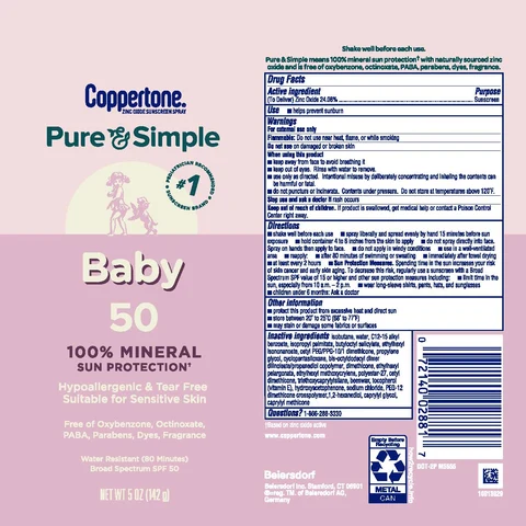 Coppertone Pure and Simple Baby Sunscreen SPF 50 포장