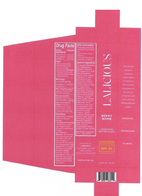 LALICIOUS HYDRATING BUTTER GLOSS SPF 30 BERRY BOMB / LALICIOUS HYDRATING BUTTER GLOSS SPF 30 COOL MINT packaging