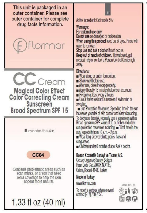 flormar CC Magical Color Effect Color Correcting Cream Sunscreen Broad Spectrum SPF 15 CC04 packaging