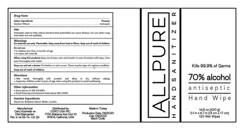 ALLPURE HAND SANITIZER SANITIZING WIPE 포장