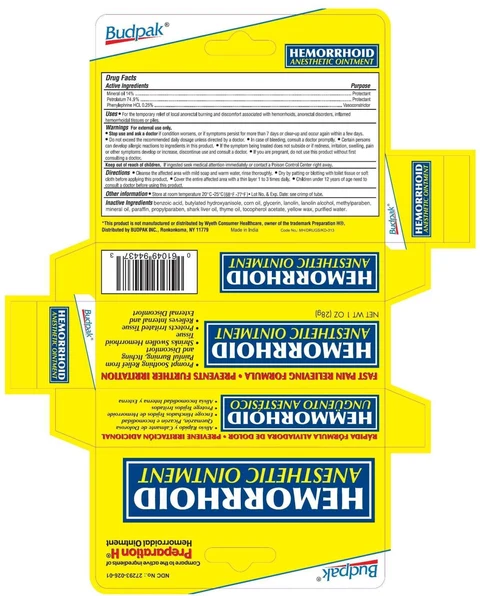 Budpak Hemorrhoid Anesthetic packaging