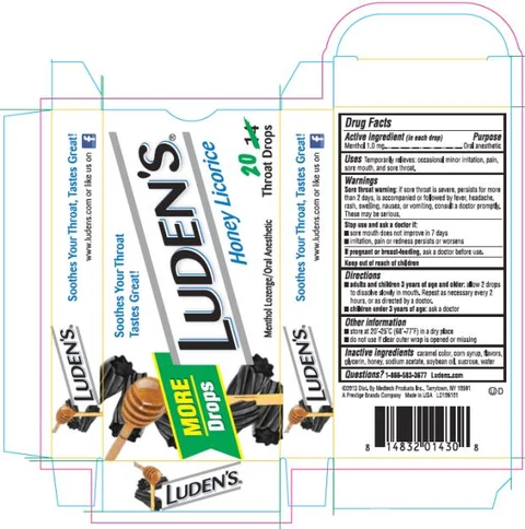 Ludens Honey Licorice Throat Drops / Ludens Honey Lemon Throat Drops / Ludens Original Menthol Throat Drops packaging