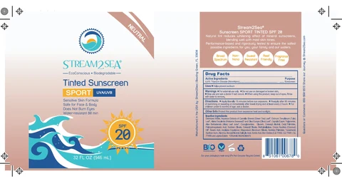 Stream2Sea Broad Spectrum Sport Face & Body SPF 20-TINTED 32oz