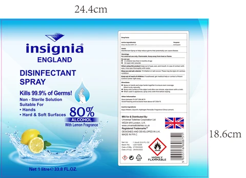 Insignia England Disinfectant packaging
