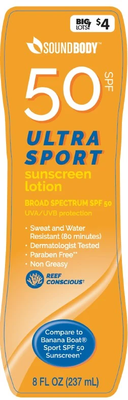 Big Lots Soundbody SPF 50 Ultra Sport Sunscreen 포장