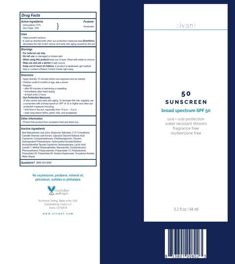 Civant 50 Sunscreen Broad Spectrum SPF 50 packaging