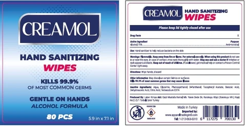 CREAMOL HAND SANITIZING WIPES 80 pcs packaging