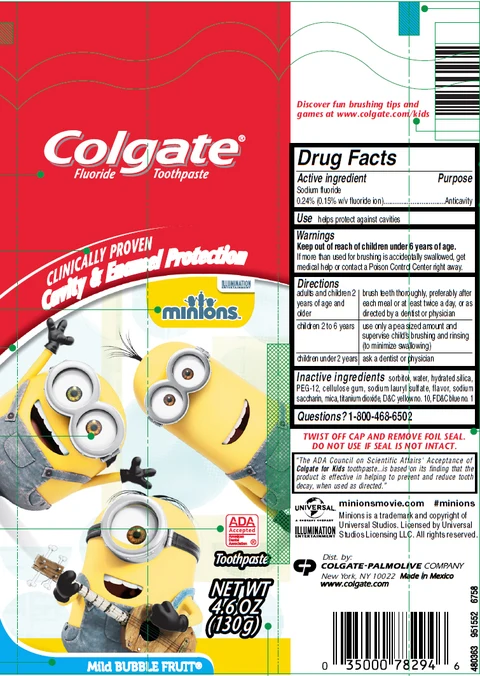 Colgate Minions Mild Bubble Fruit Fluoride 포장