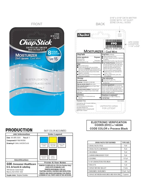 ChapStick Moisturizer Cool Mint SPF 15 포장