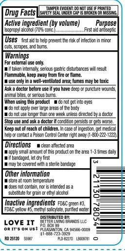 Signature Select 70% Isopropyl Alcohol with Wintergreen & Methyl Salicylate back label