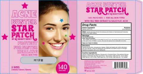 acne buster star patch 140 patches - Tea Tree Extract and Salicylic Acid packaging