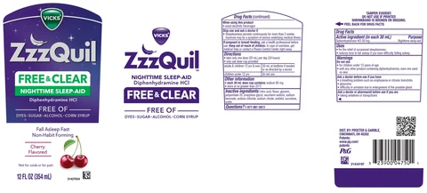 VICKS ZzzQuil FREE and CLEAR NIGHTTIME SLEEP-AID 포장