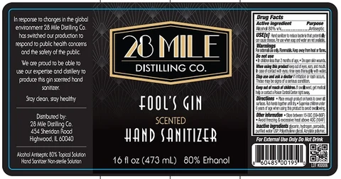 28 Mile Fools Gin Hand Sanitizer 포장