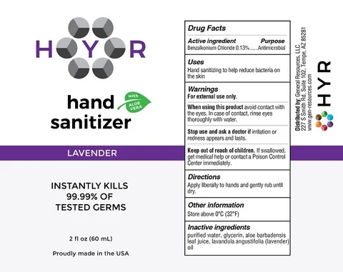 HYR Hand Sanitizer with Aloe VeraLavender packaging