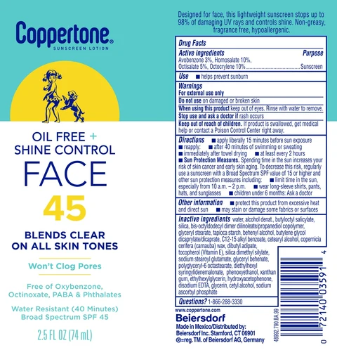 Coppertone Oil Free and Shine Control Face Sunscreen SPF 45 포장