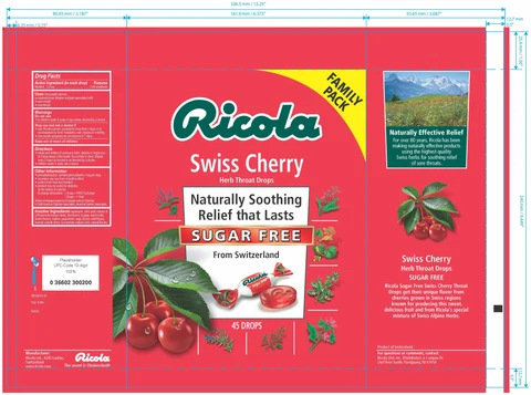 SUGAR FREE SWISS CHERRY HERB THROAT DROPS 포장