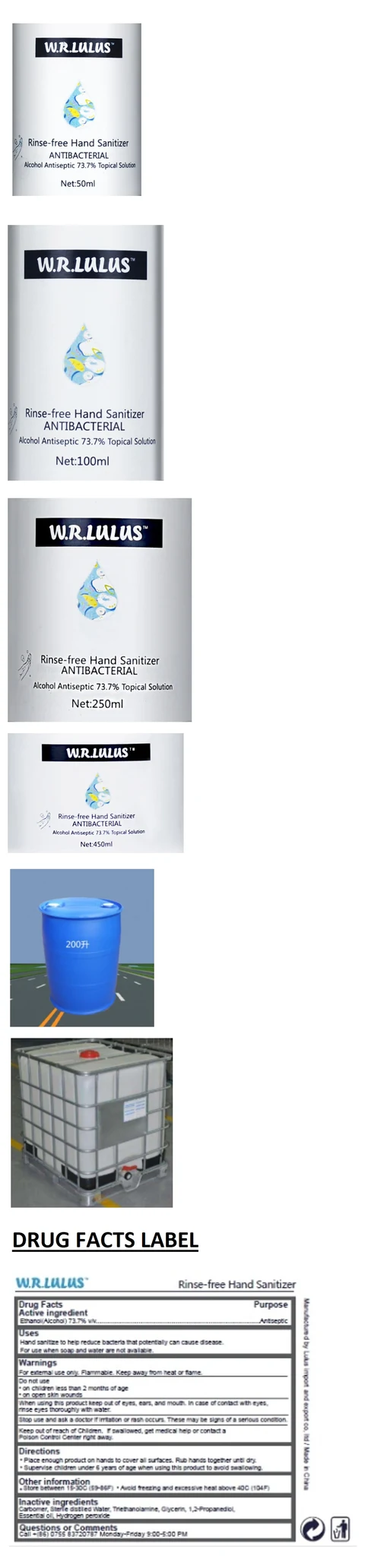 W.R.LULUS Rinse-free Hand Sanitizer packaging
