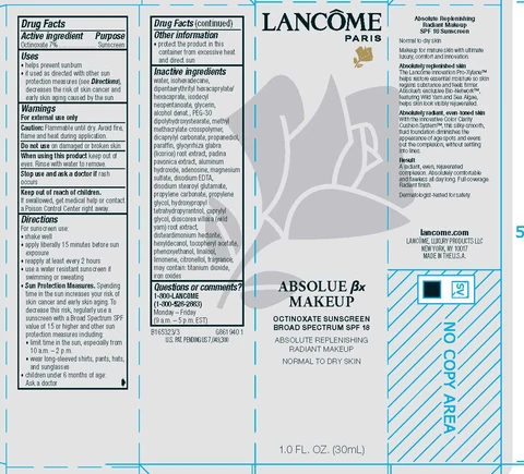 Lancome Paris Absolue Bx Makeup Broad Spectrum SPF 18 Sunscreen Absolute Replenishing Radiant Makeup Normal to Dry Skin packaging