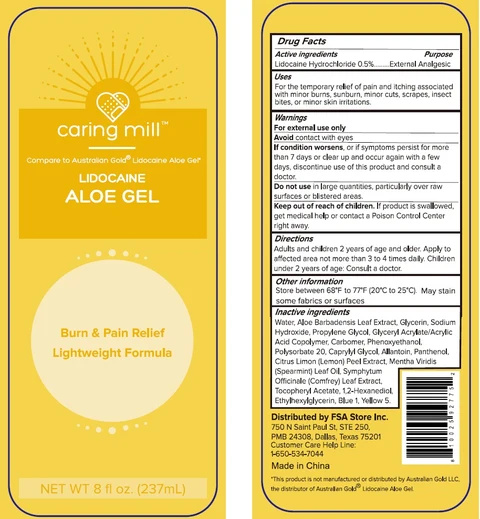 Caring mill Lidocaine Aloe Gel Burn and Pain Relief 포장