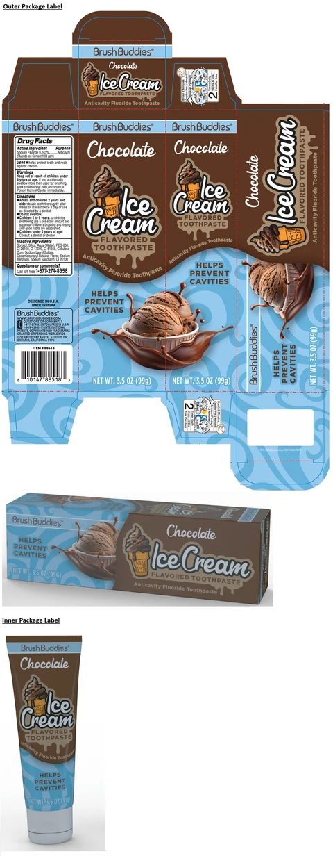 Brush Buddies Chocolate Ice Cream FLAVORED Anticavity Fluoride packaging