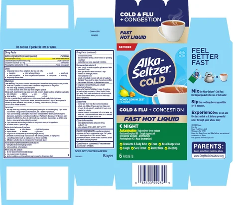 ALKA SELTZER COLD Cold and Flu plus Congestion Severe Fast Hot Liquid Night 포장
