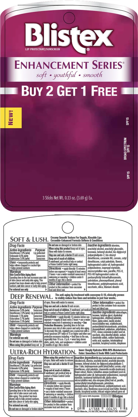 Blistex Enhancement Series (Soft and Lush, Deep Renewal and Ultra-Rich Hydration) 포장