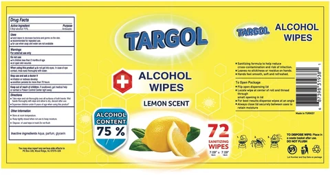 TARGOL ALCOHOL WIPES - LEMON SCENT 포장