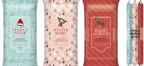 BODY PRESCRIPTIONS antibacterial hand wipes VANILLA SUGAR WINTER BERRY HONEY ALMOND 3 PACK SPECIAL OFFER 포장