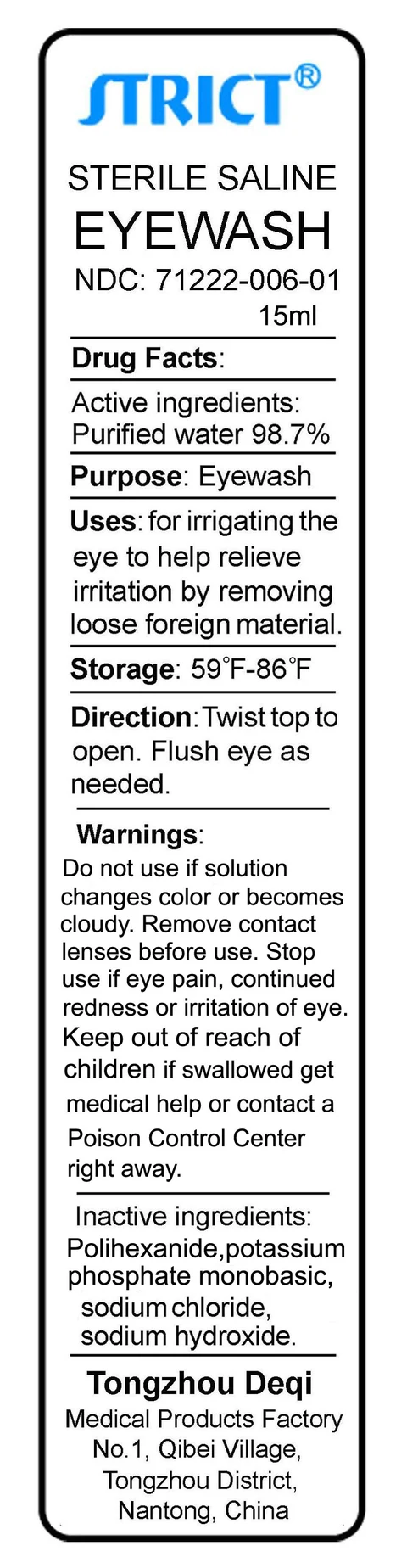 Sterile Saline Eyewash packaging