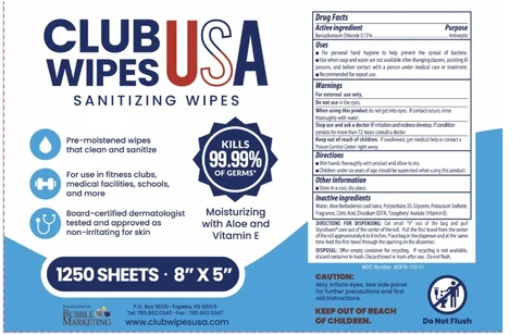 CLUB WIPES USA SANITIZING WIPES packaging
