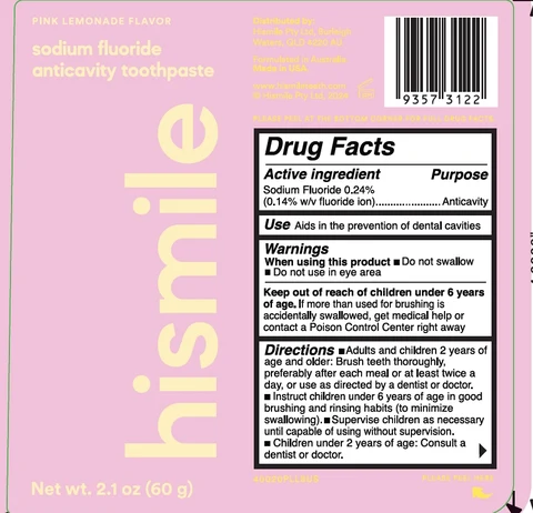 Hismile Pink Lemonade Sodium Fluoride Anticavity Toothpast 포장