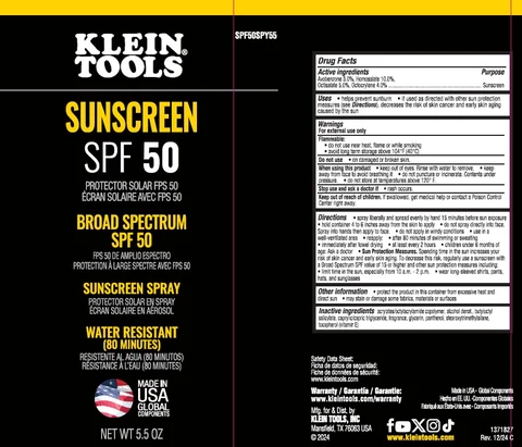 Klein Tools Sunscreen SPF 50 packaging