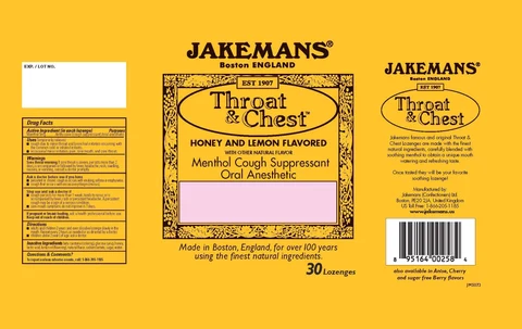 Jakemans Throat and Chest Honey and Lemon packaging