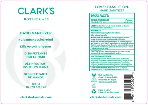 Clarks Botanicals Hand Sanitizer packaging
